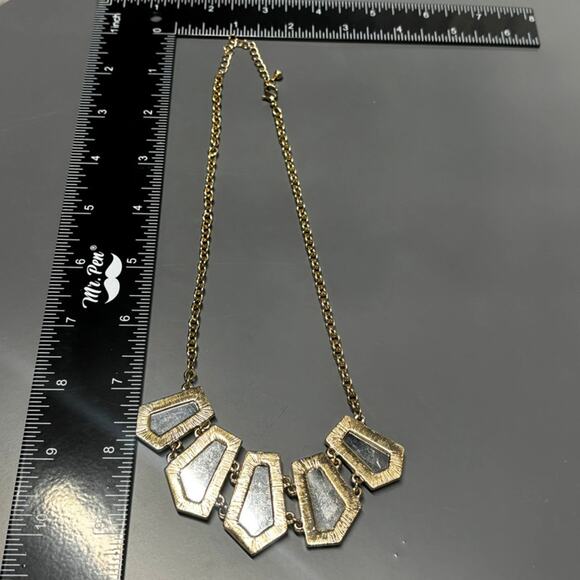 Bold Red Geometric Statement Necklace | Gold Tone Modern Jewelry - Picture 2 of 5